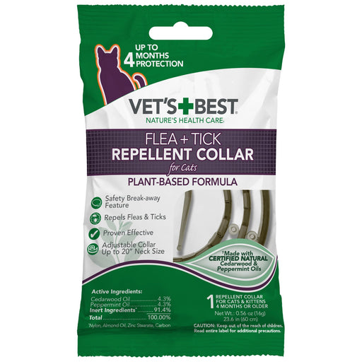 Green Vet's Best flea and tick repellent collar package showing product details and features