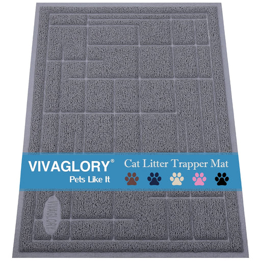 Gray waterproof cat litter trapper mat with brick pattern and blue Vivaglory brand label