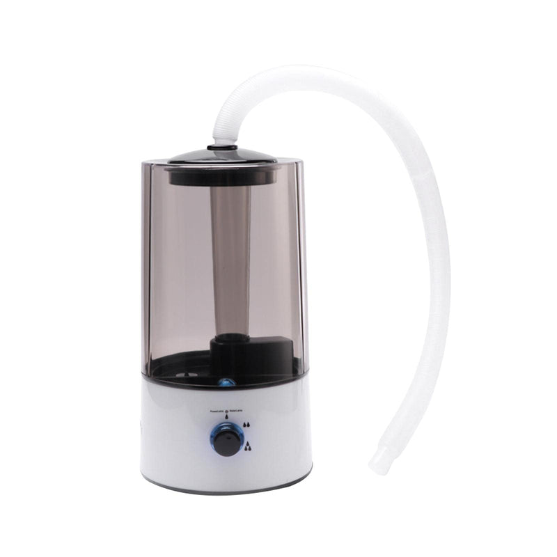White base ultrasonic reptile humidifier with black tinted tank and control dial on front