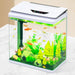 White 3 gallon LED fish tank with colorful fish, green plants, and built-in filter system