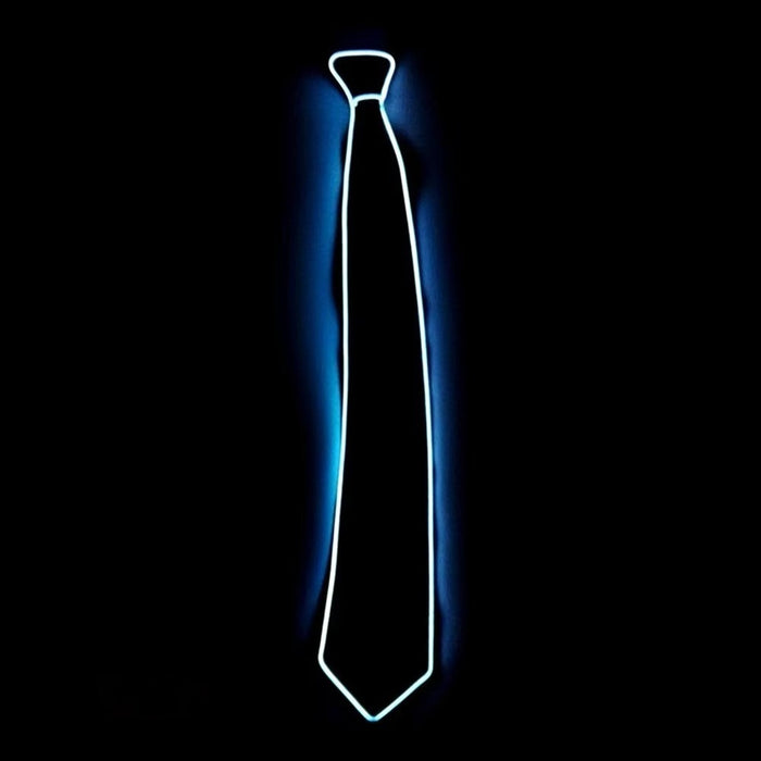 White LED neon tie glowing brightly in darkness
