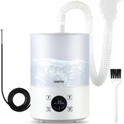 White reptile terrarium humidifier with digital display, clear water tank, and accessories