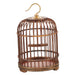 Traditional wooden bird cage with vertical slats, brass hook, and small perch inside