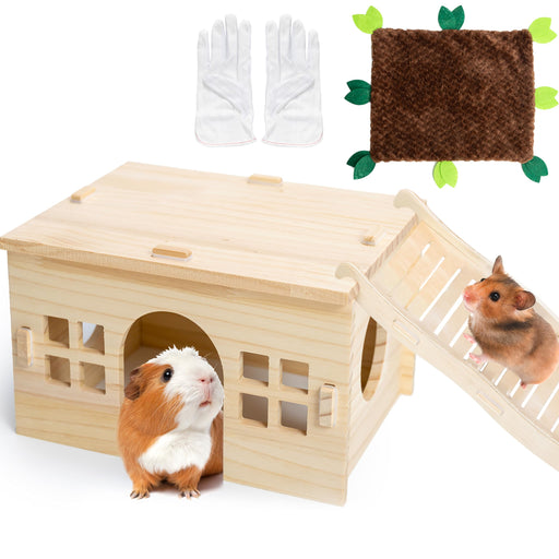 Wooden Guinea Pig Hideout House with Stairs