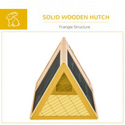 Cross-section diagram of triangular wooden rabbit hutch showing interior structure and layout