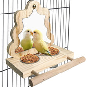 Wooden Parrot Feeding Station with Mirror
