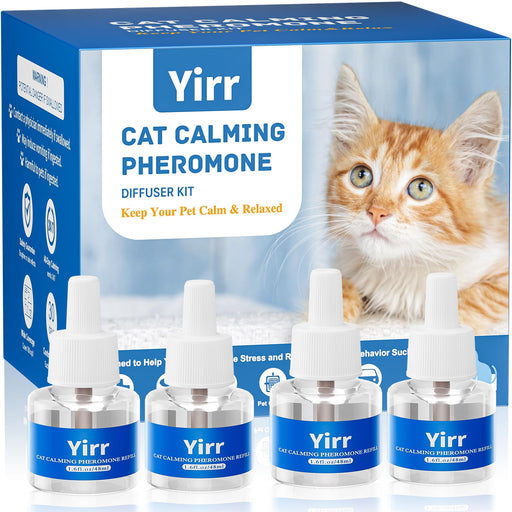 Yirr cat calming pheromone diffuser kit box with four 48ml refill bottles